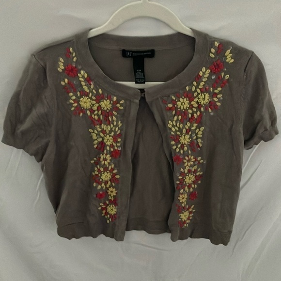I.N.C. International Concepts: Gray Cropped Cardigan- embroidered- size MP - Picture 1 of 9